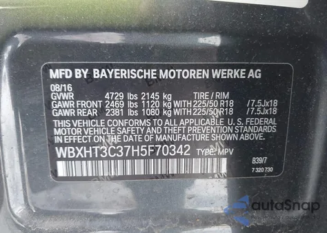 2017 BMW X1 xDrive28I z USA, uszkodzony, nr VIN WBXHT3C37H5F70342